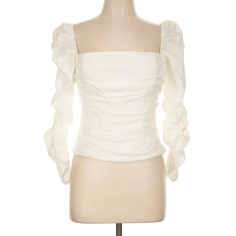 Reformation White Cotton Joi Puff Sleeve Blouse Top Size 12 Feminine Romantic